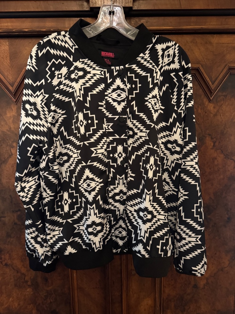 Rock & Roll Black & White Geometric Bomber Jacket